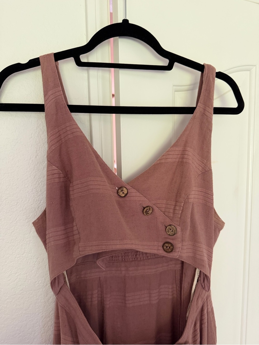 Free People Mauve Cotton and Linen Button-Front Cutout Maxi Dress - Picture 3 of 7